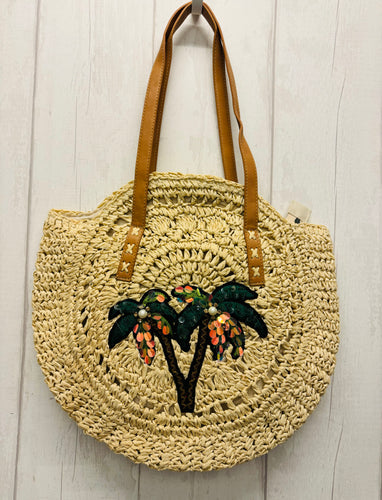 Palm Tree Cream Raffia Straw Summer Shoulder Bag